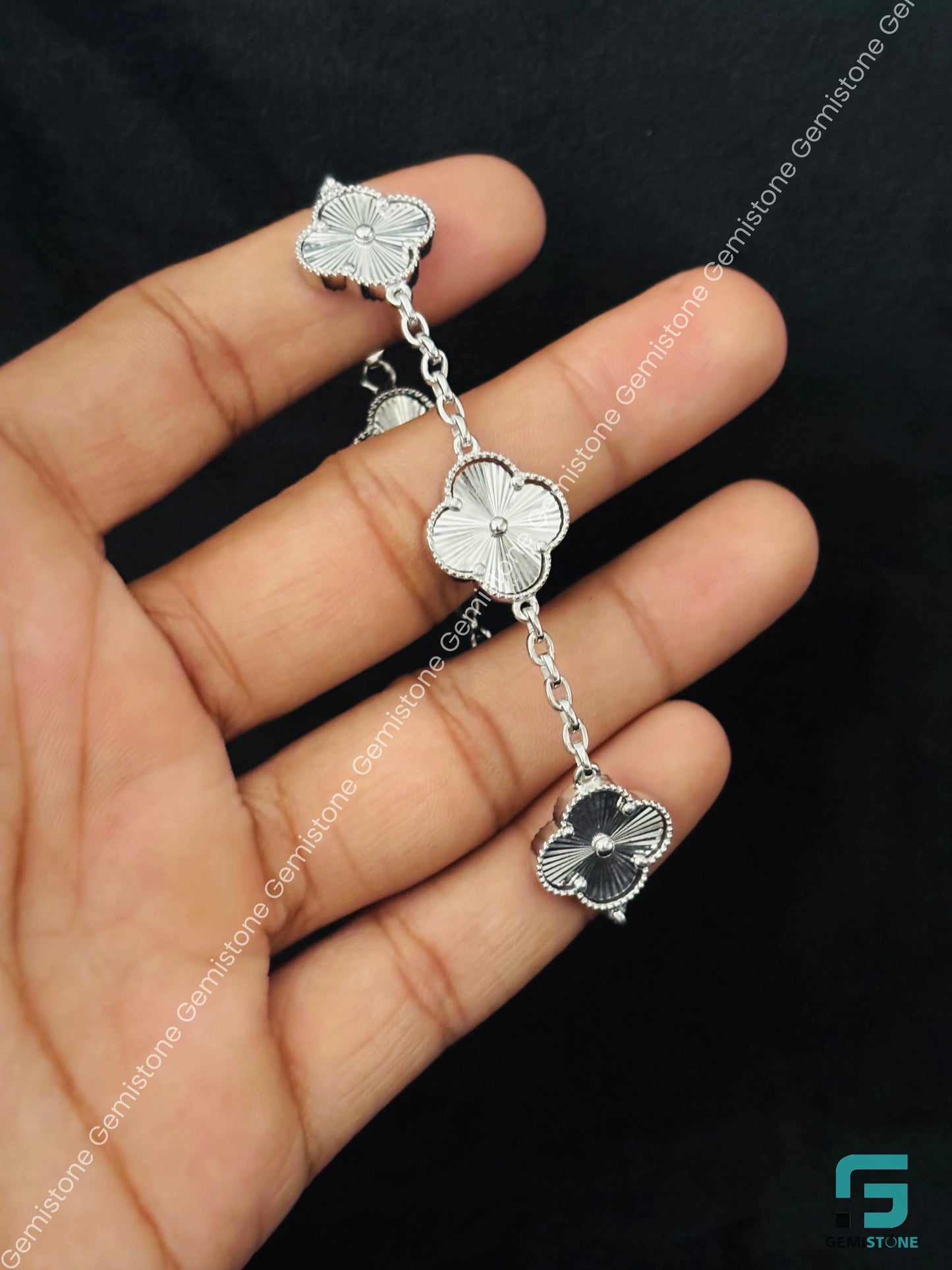 925 Solid Sterling Silver Four Leaf Clover Bracelet