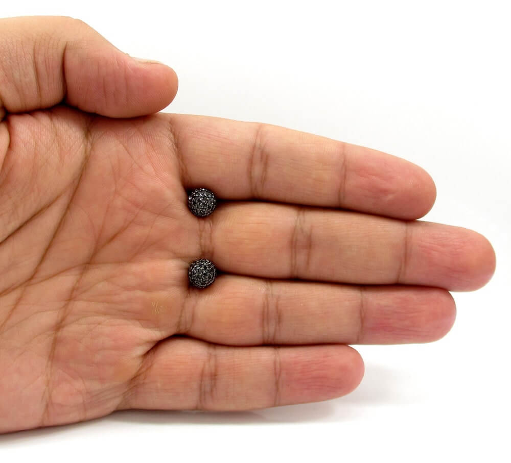 Black Diamond Cluster Stud Earrings in Sterling Silver