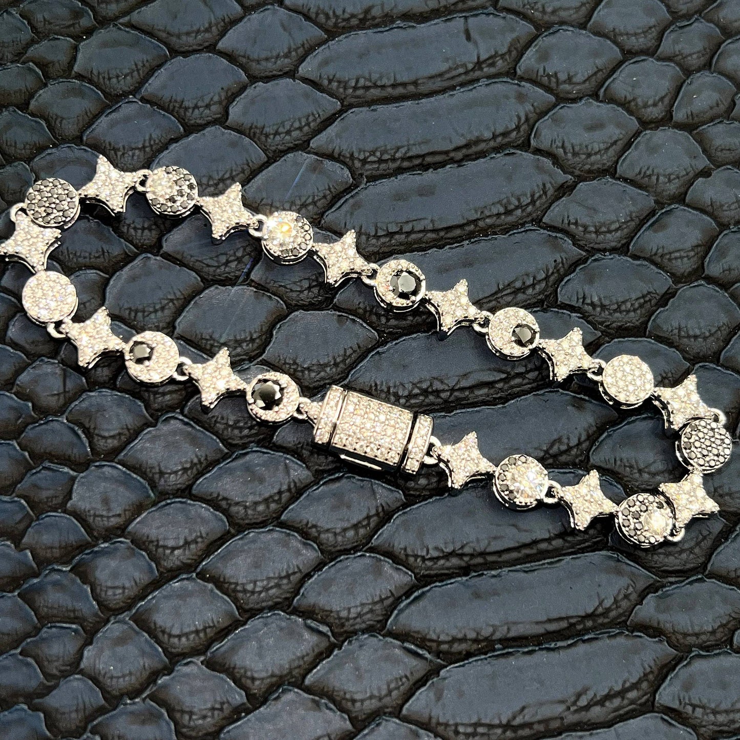 925 Unique Moissanite Moon Star Black And White Diamond Bracelet
