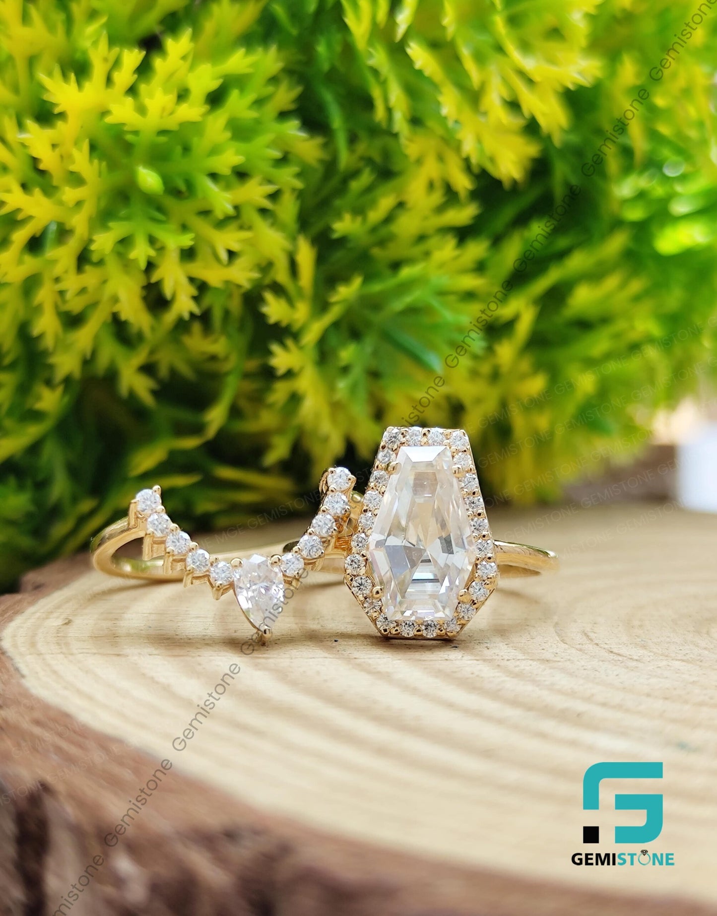 4.0 CT Coffin Cut Moissanite Wedding Bridal Set Rings