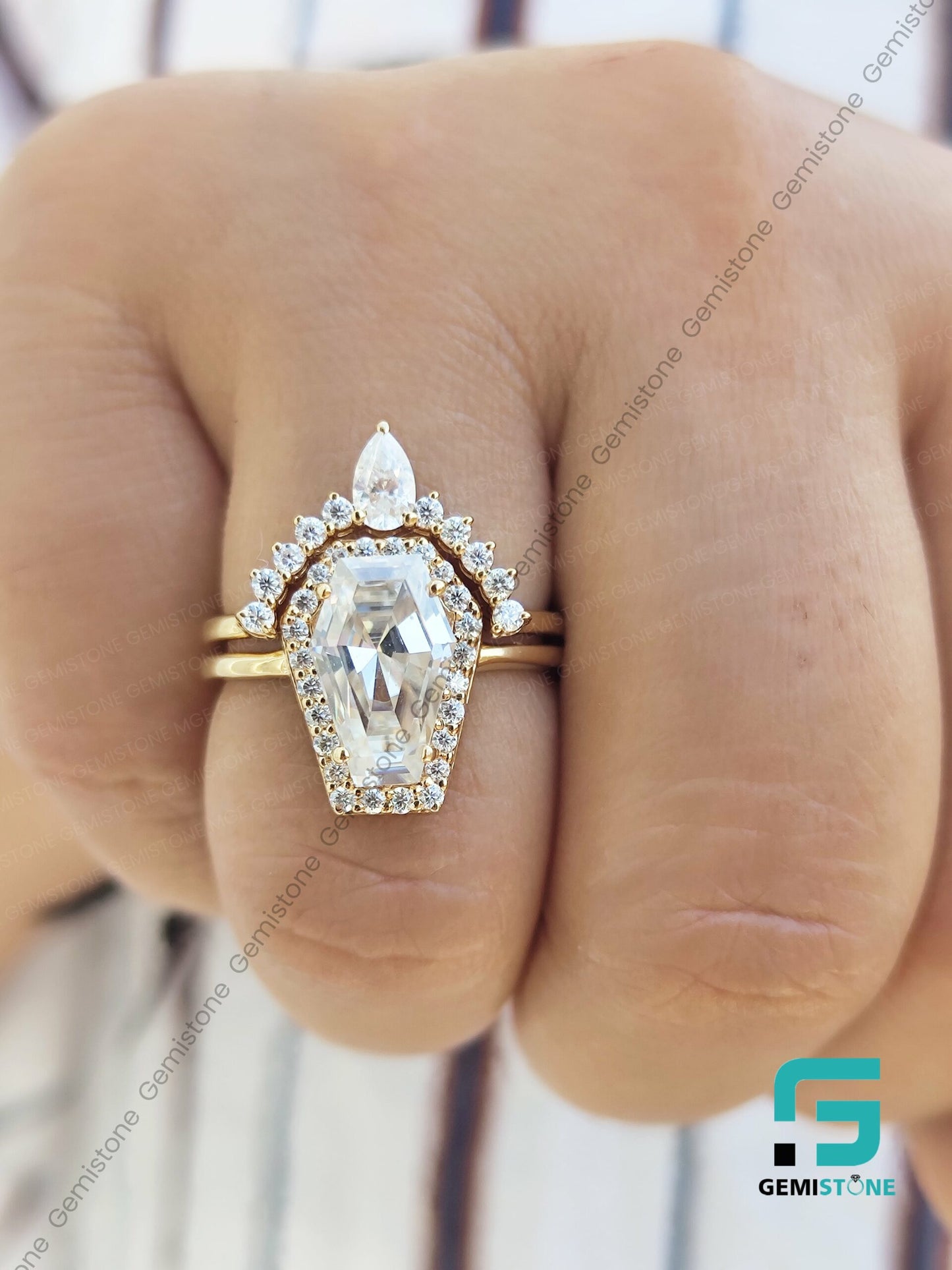 4.0 CT Coffin Cut Moissanite Wedding Bridal Set Rings