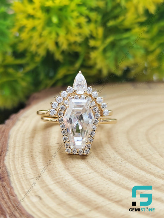 4.0 CT Coffin Cut Moissanite Wedding Bridal Set Rings