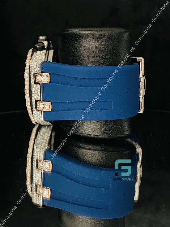 Colorful Arabic Hip Hop Number Blue Silicon Belt Moissanite Watch