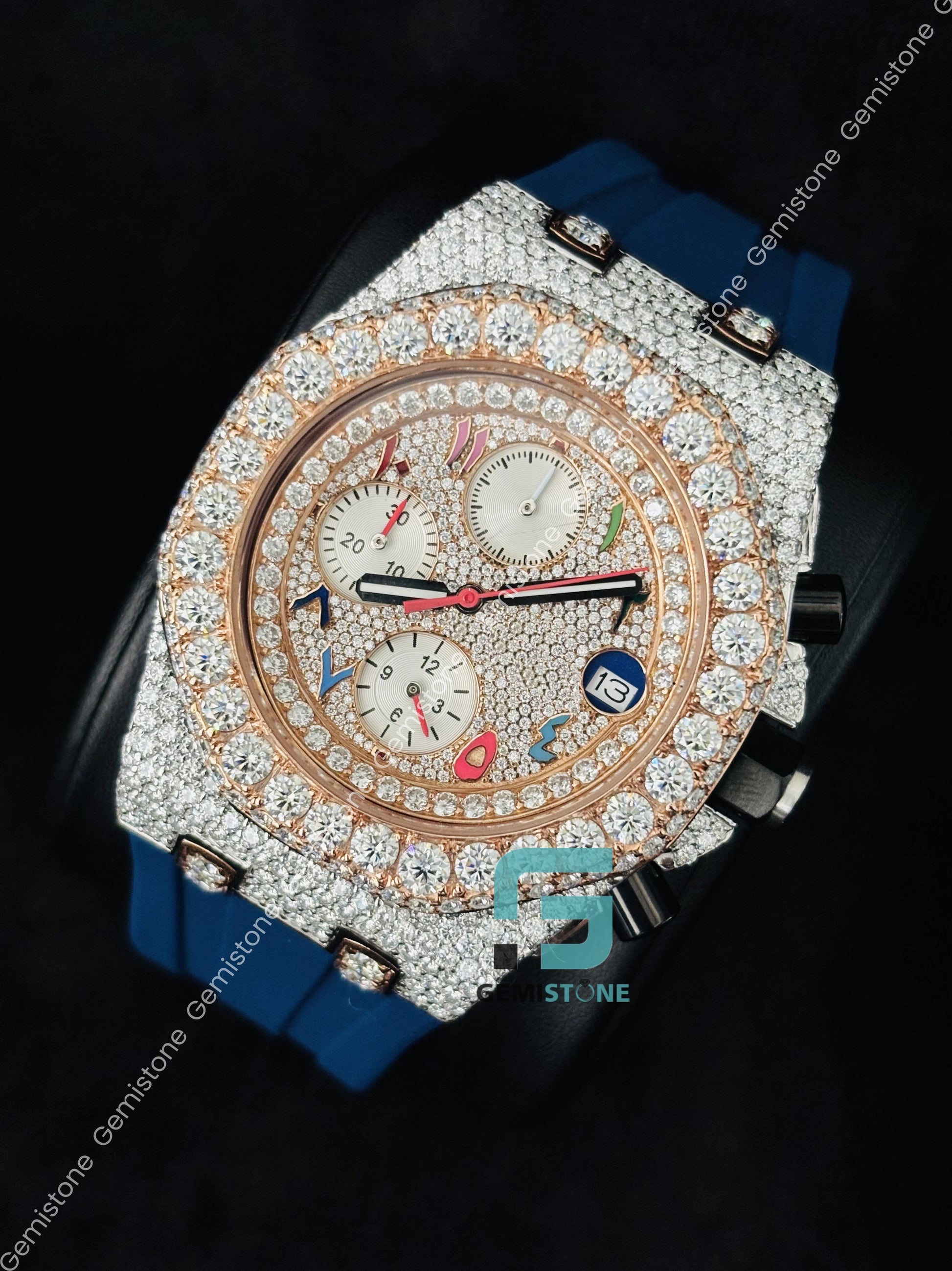 Colorful Number Chronograph Moissanite Iced Out Watch