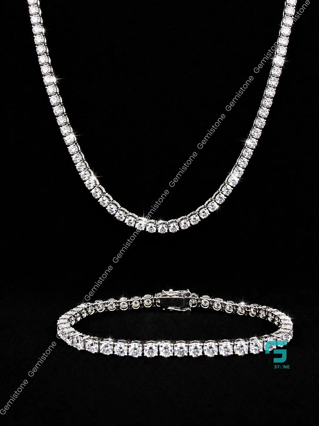 4MM Moissanite Tennis Chain/Bracelet Bundle 14K Gold
