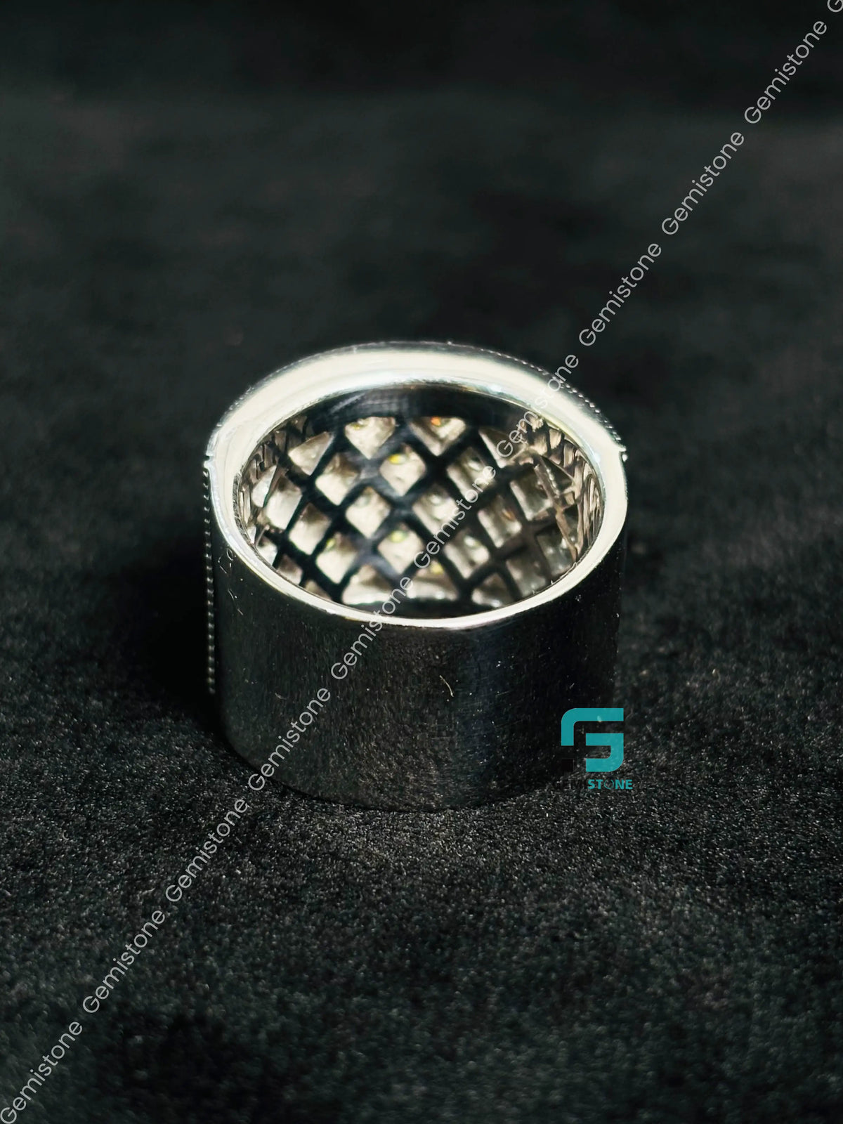 Iced Out Criss Cross Moissanite Milgrain Hip Hop Ring In 925 Silver