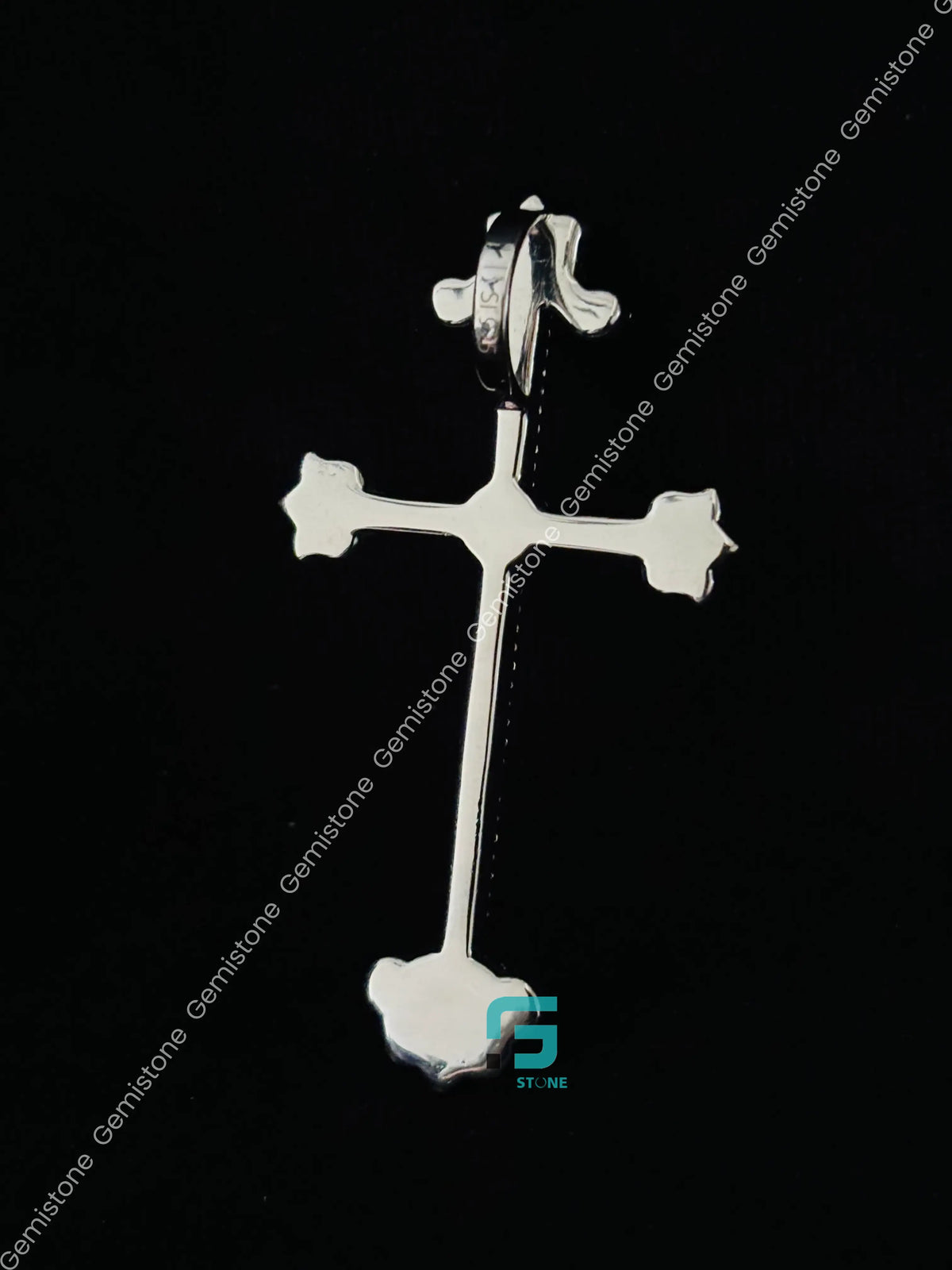 925 Silver Custom Ruby Jesus Cross Moissanite Charm Pendant