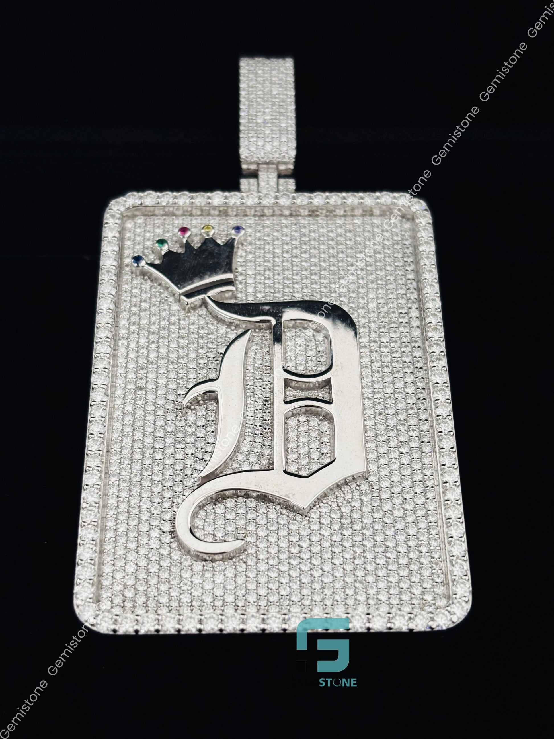 Crown Initial D Letters Moissanite Pendant
