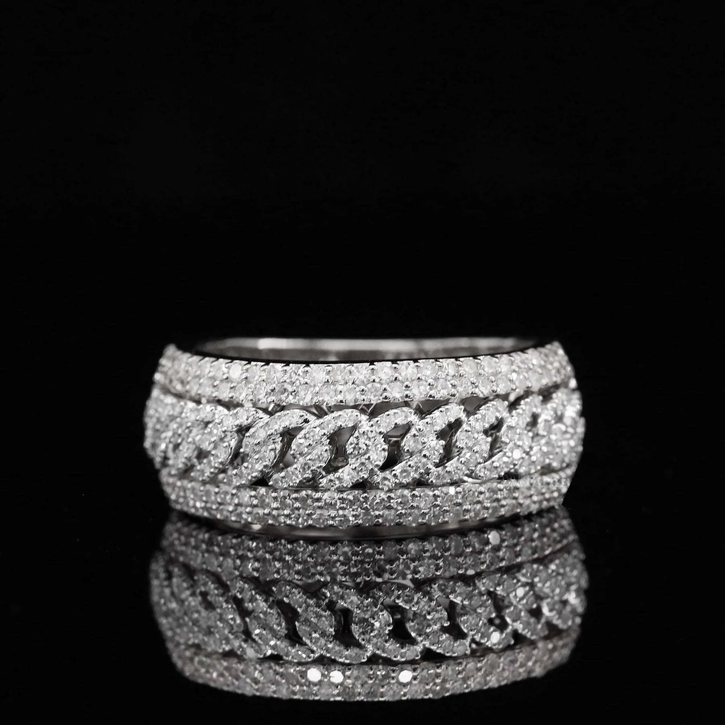 Classic Half Eternity Round Moissanite Diamond Cuban Link Ring