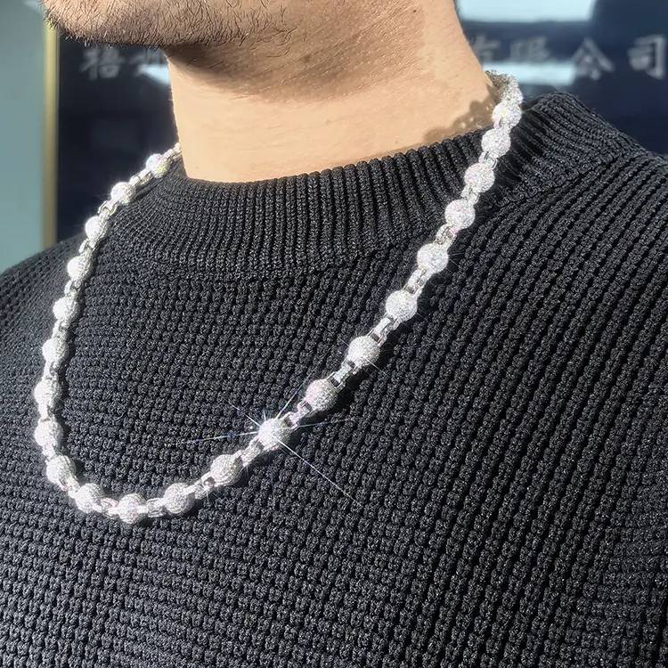 10MM Fully Iced Out Moissanite Diamond 360 Ball Link Chain
