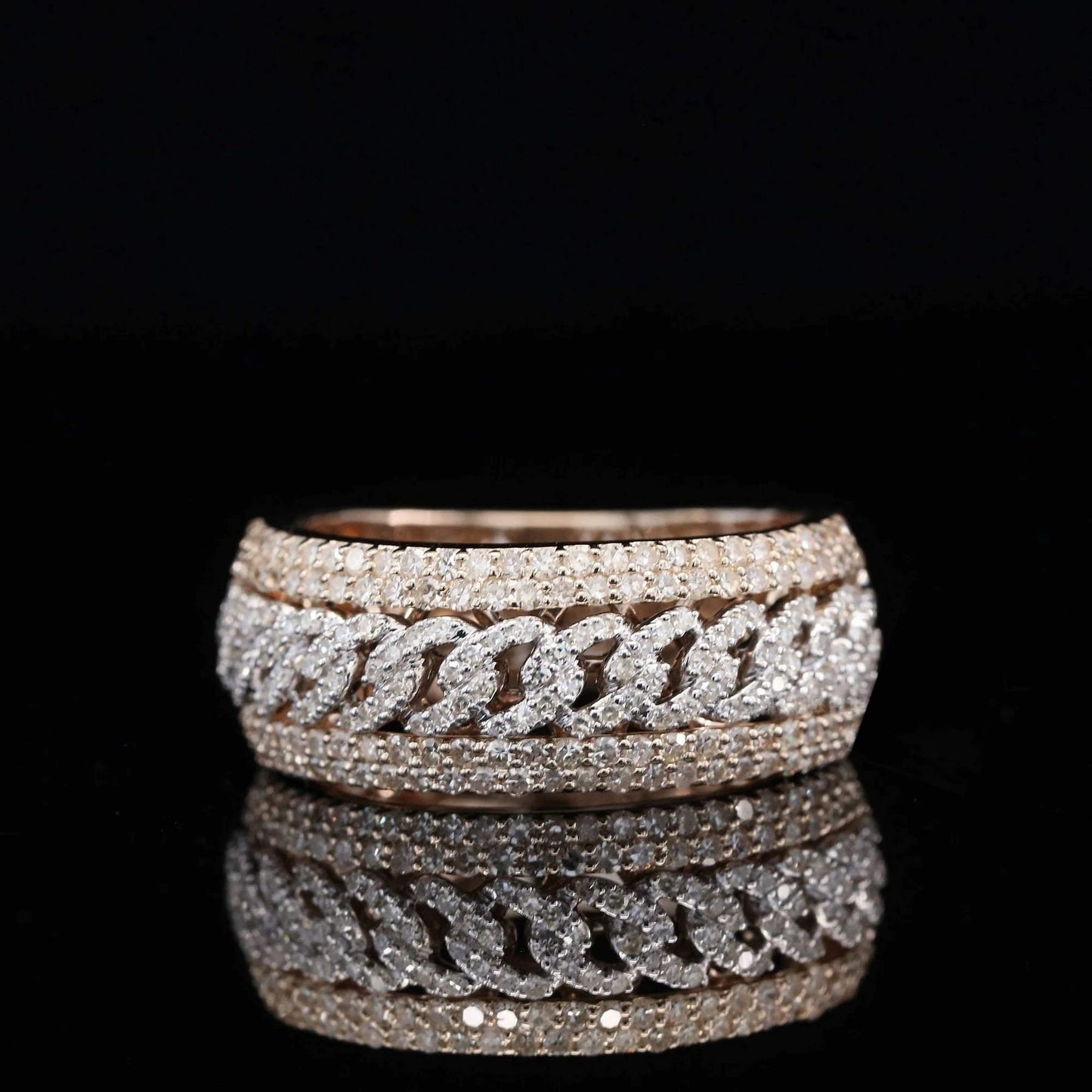 Classic Half Eternity Round Moissanite Diamond Cuban Link Ring