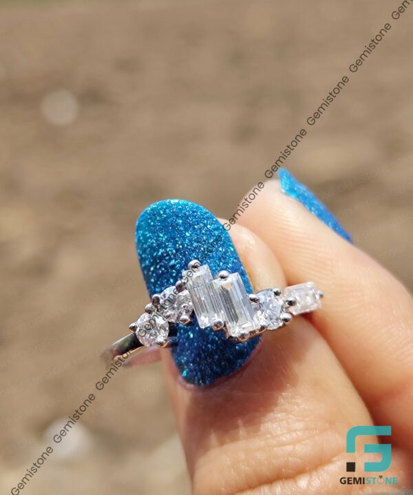 Baguettte and Round Cut Moissanite Curved Stacking Wedding Band