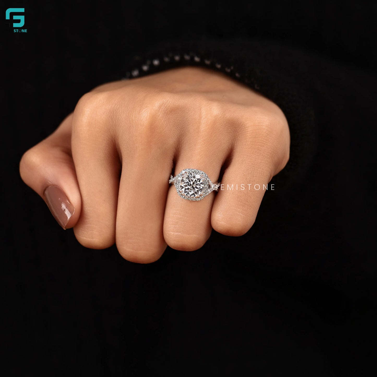 Cushion Cut Halo With Twisted Band Lab Diamond Ring