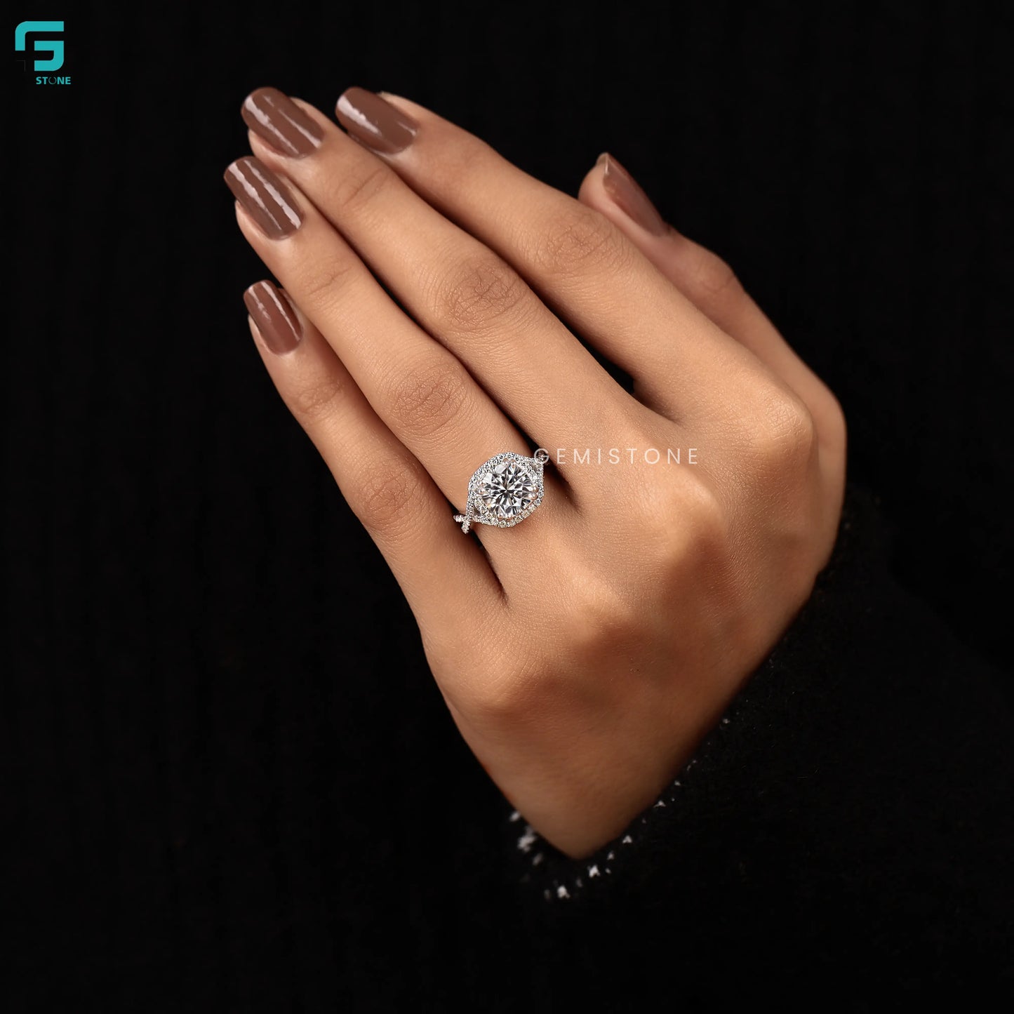 Cushion Cut Halo With Twisted Band Lab Diamond Ring
