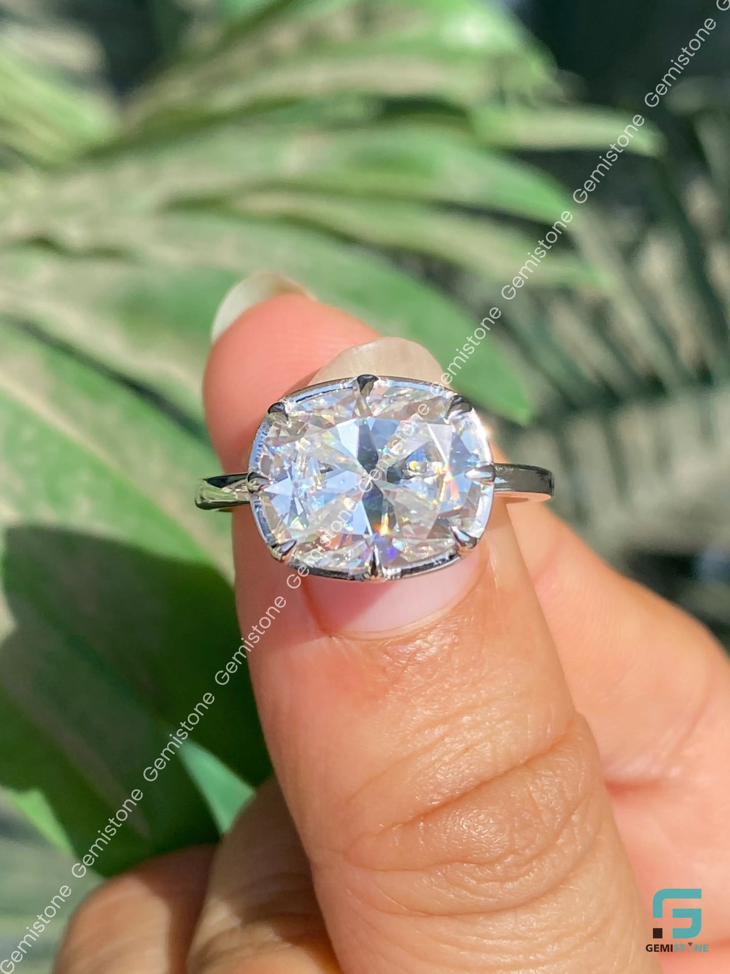 East West Elongated Cushion Moissanite Zendaya Celebrity Ring