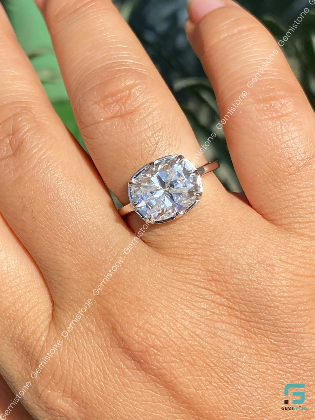 East West Elongated Cushion Moissanite Zendaya Celebrity Ring