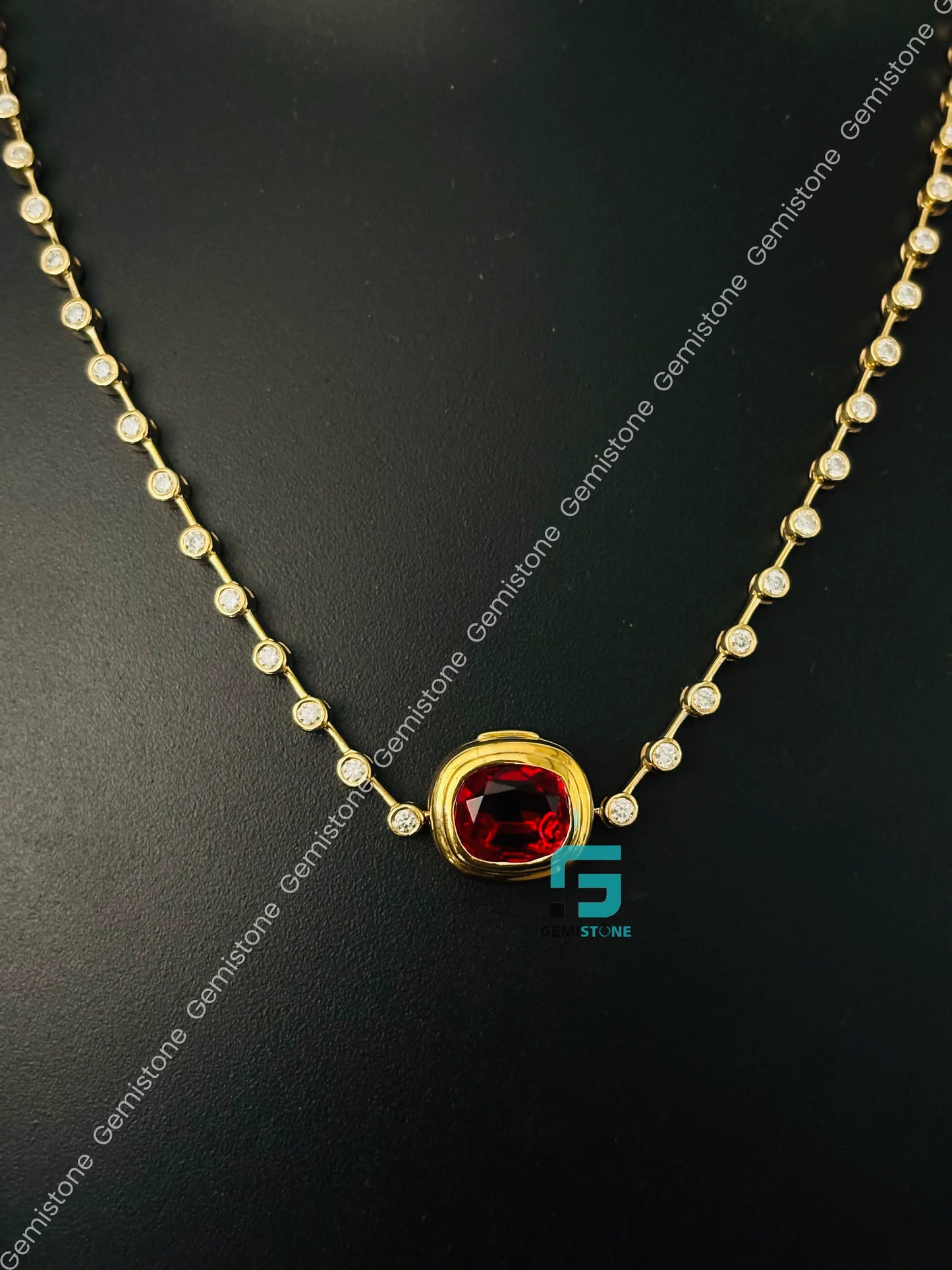 Red Rubby Cushion Cut Bezel Set Moissanite Pendant Necklace