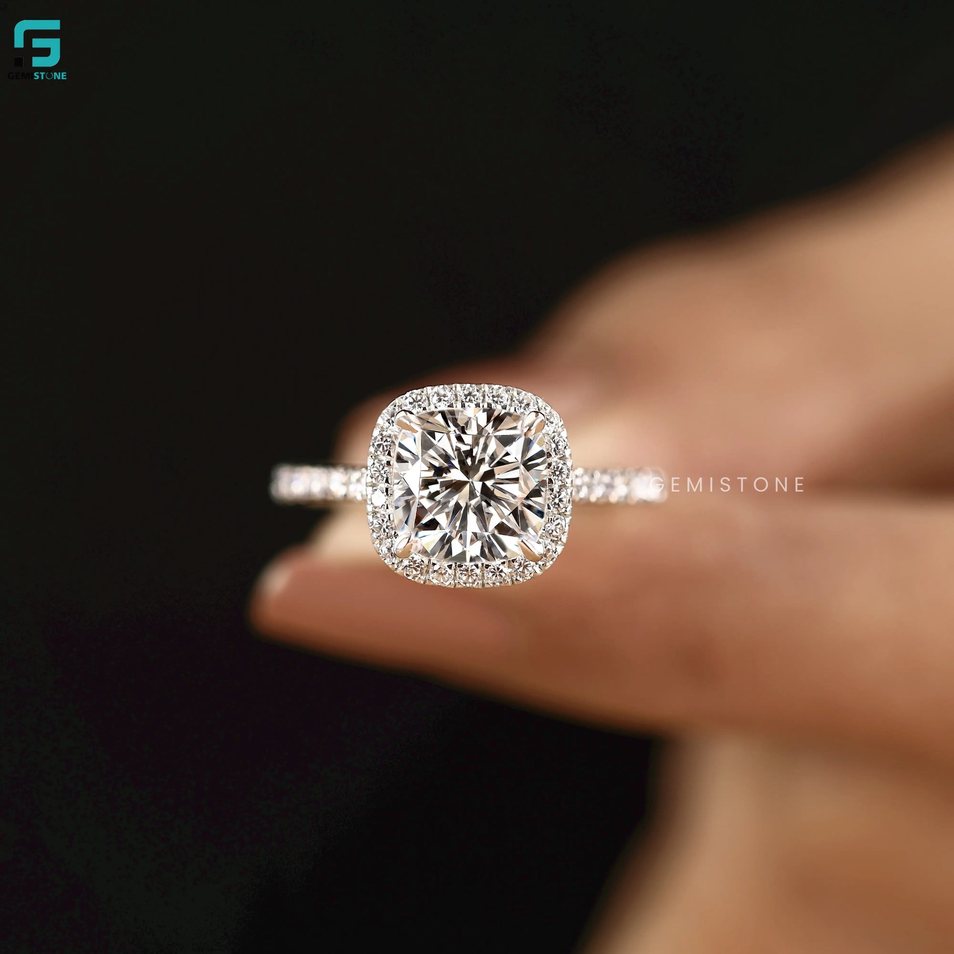 Cushion Cut Halo Wedding Ring For Women