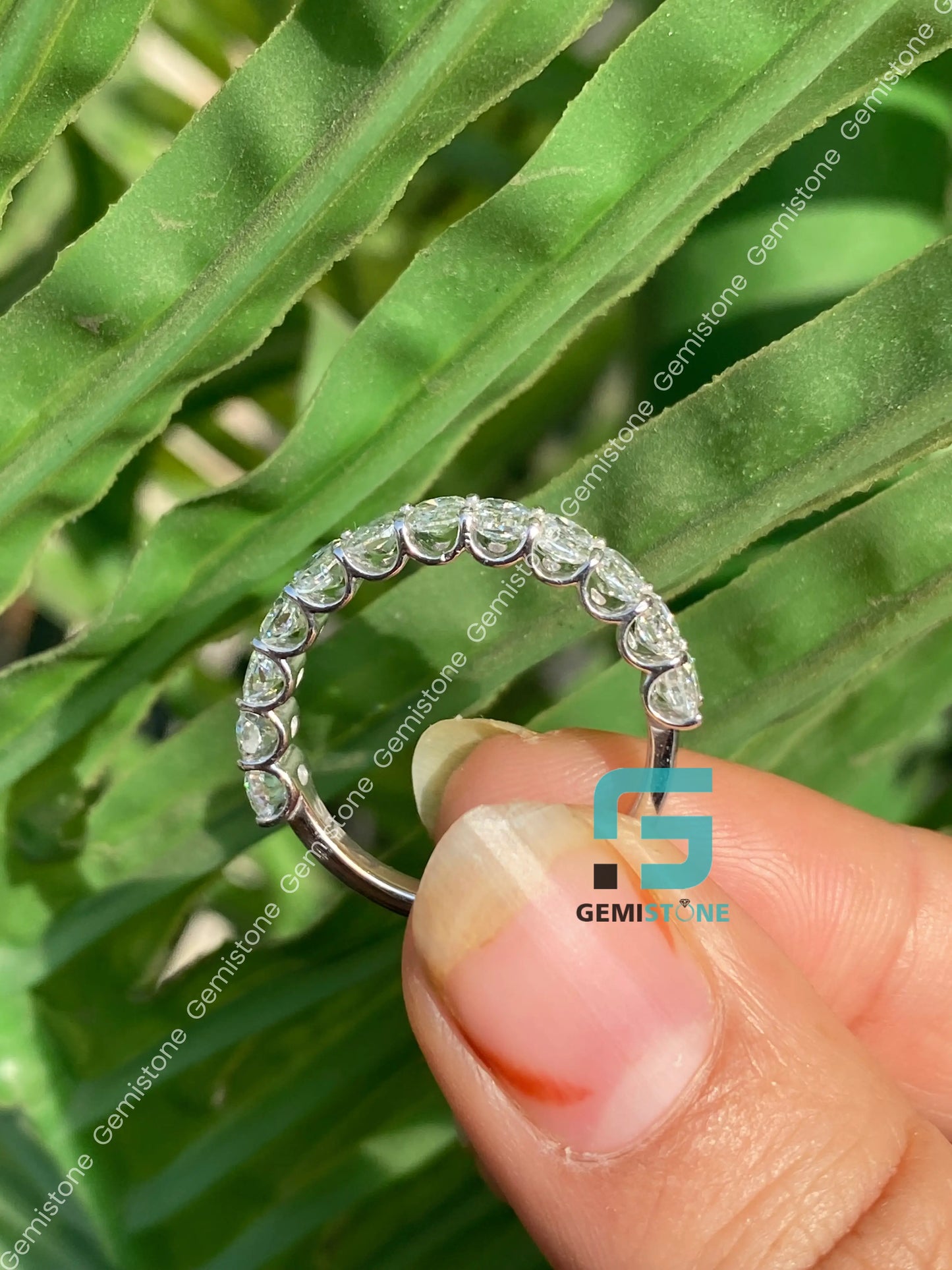 Cushion Cut Moissanite Half Eternity Wedding Band