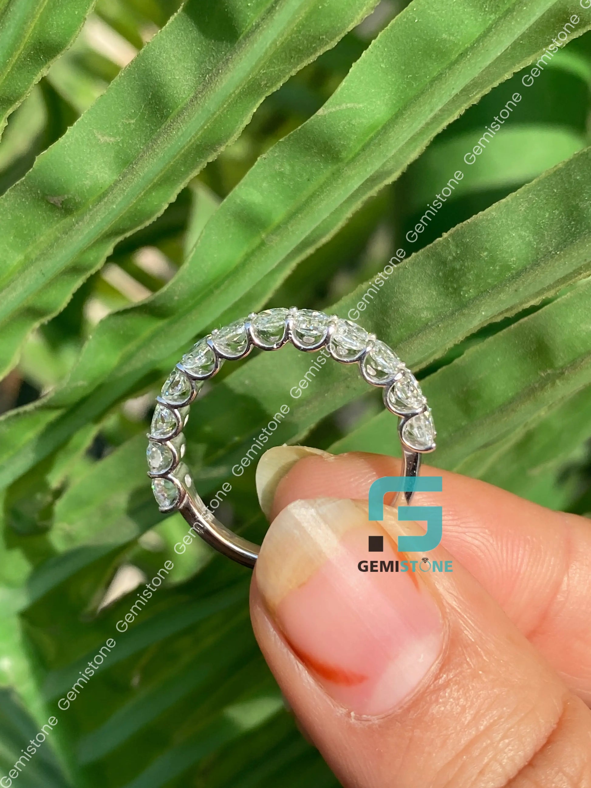 Cushion Cut Moissanite Half Eternity Wedding Band