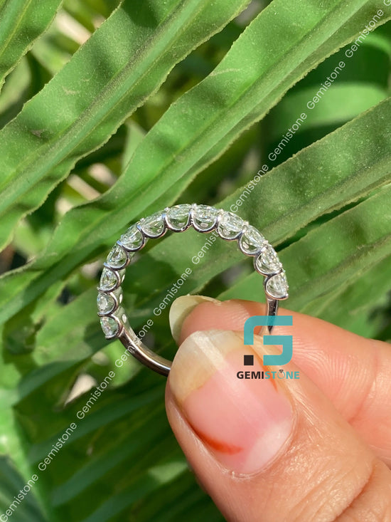 Cushion Cut Moissanite Half Eternity Wedding Band
