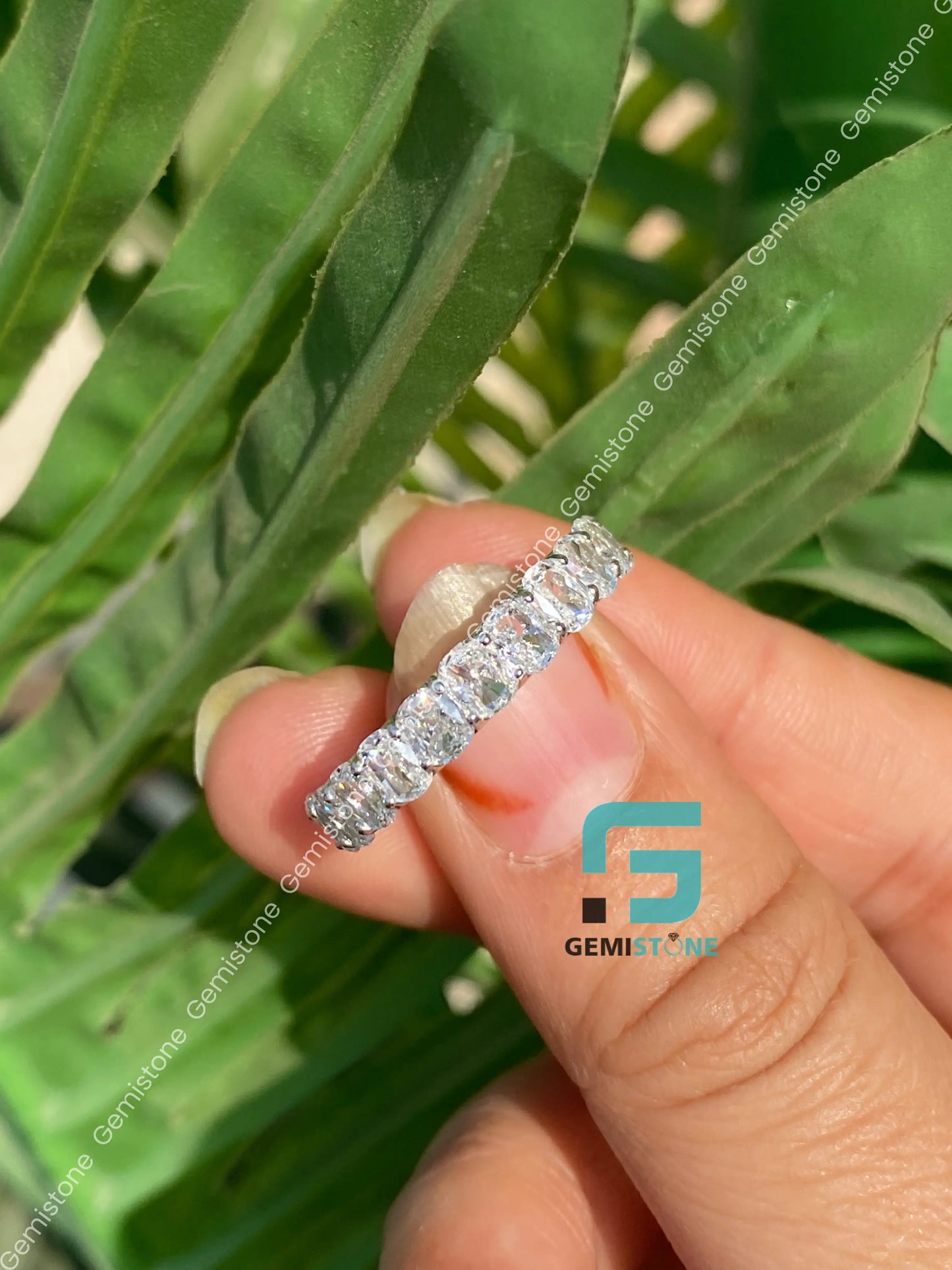 Cushion Cut Moissanite Half Eternity Wedding Band For Women