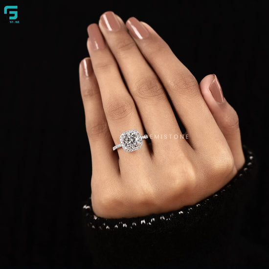Cushion Cut Pave Band Lab Diamond Ring