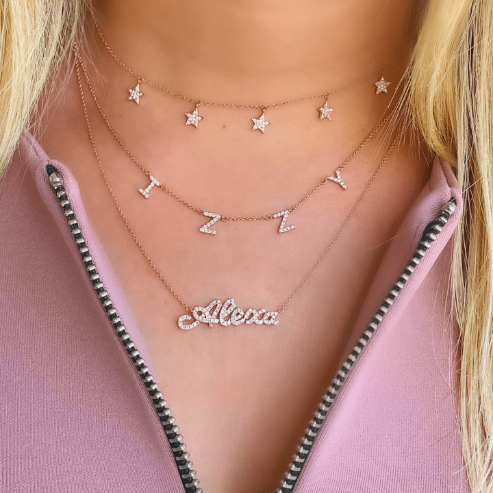 Custom Diamond Block Name Necklace
