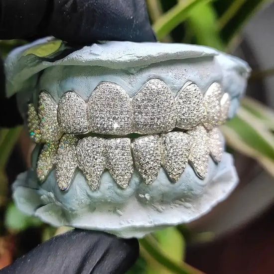 Fully Bust Down Moissanite Custom Diamond Grillz 925 Silver