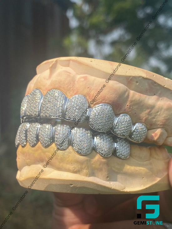 Custom Perm Cut Moissanite Iced Out Teeth 925 Silver