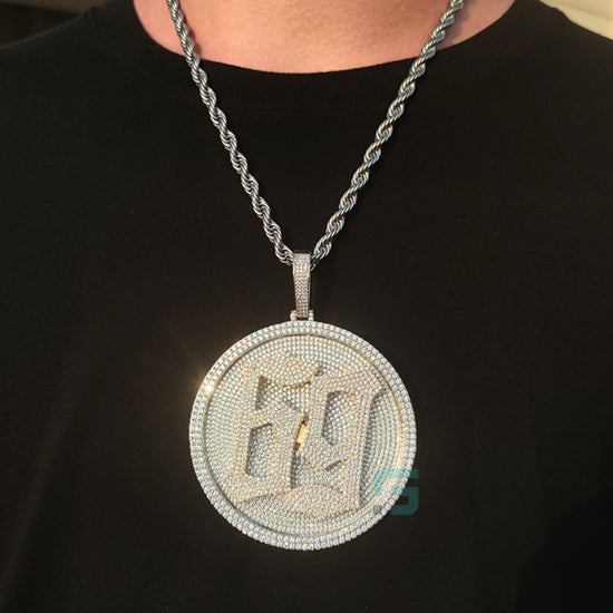 Large Custom Round Iced Out Number Diamond Pendant