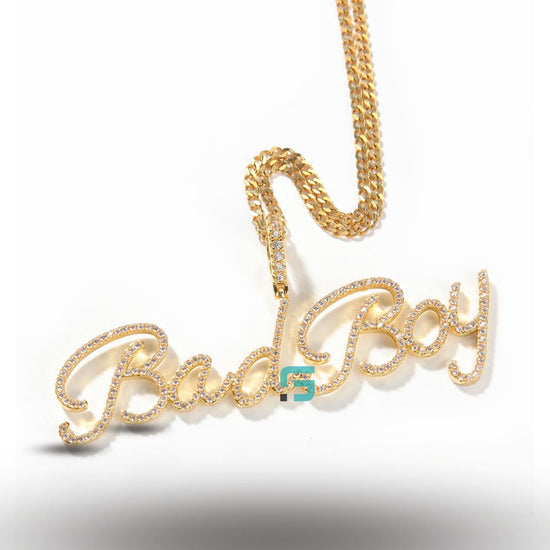 Custom Letter "Bad Boy" Moissanite Bling Pendant Silver