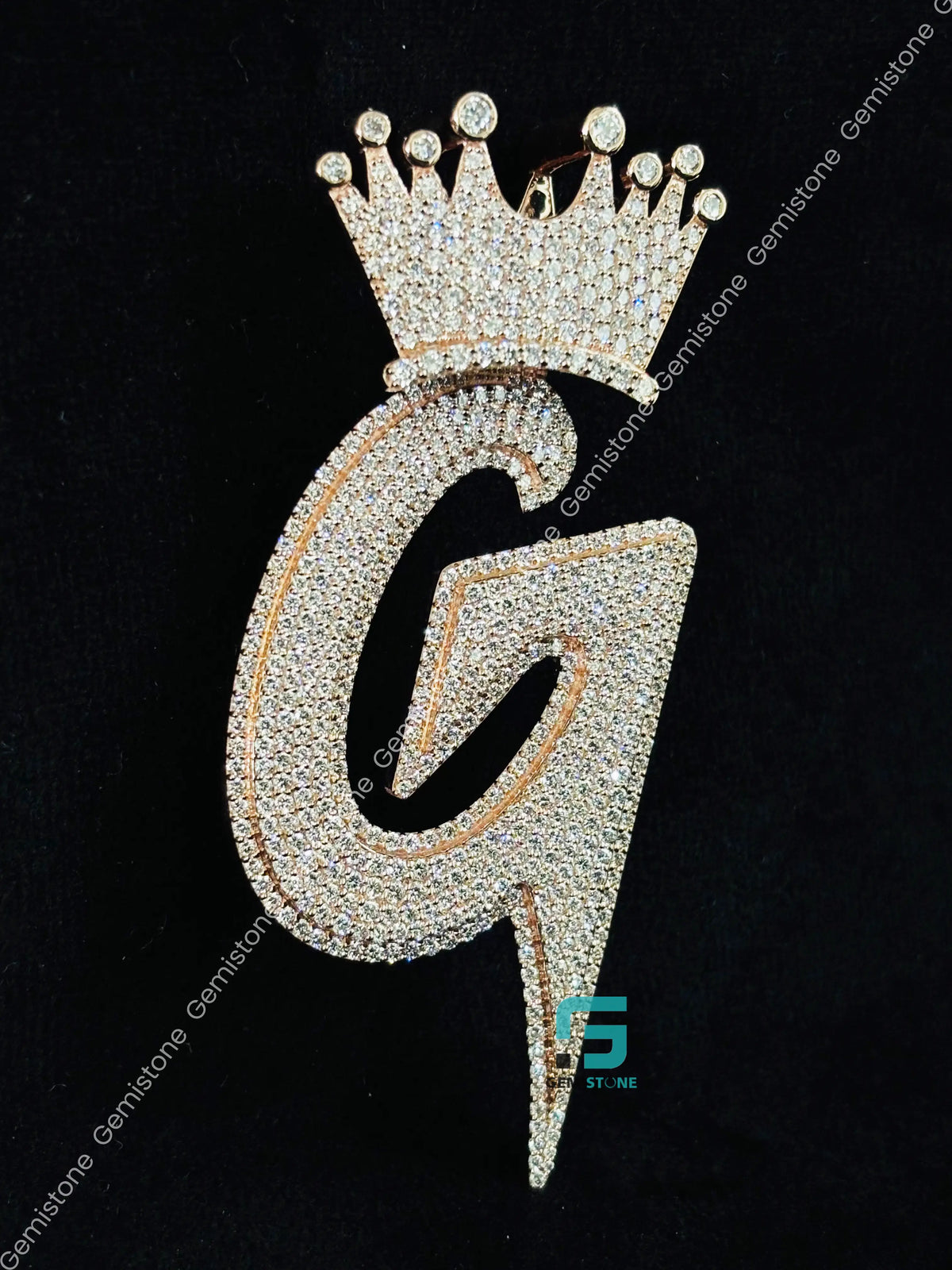 925 Silver Alphabet Letter Moissanite Crown Iced Out Pendant