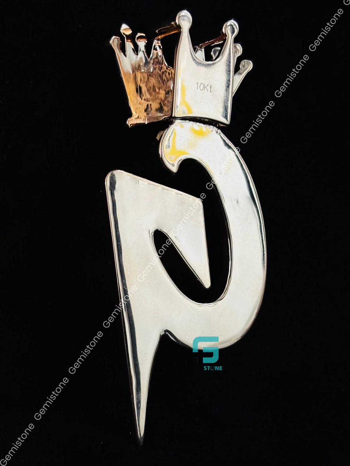 925 Silver Alphabet Letter Moissanite Crown Iced Out Pendant