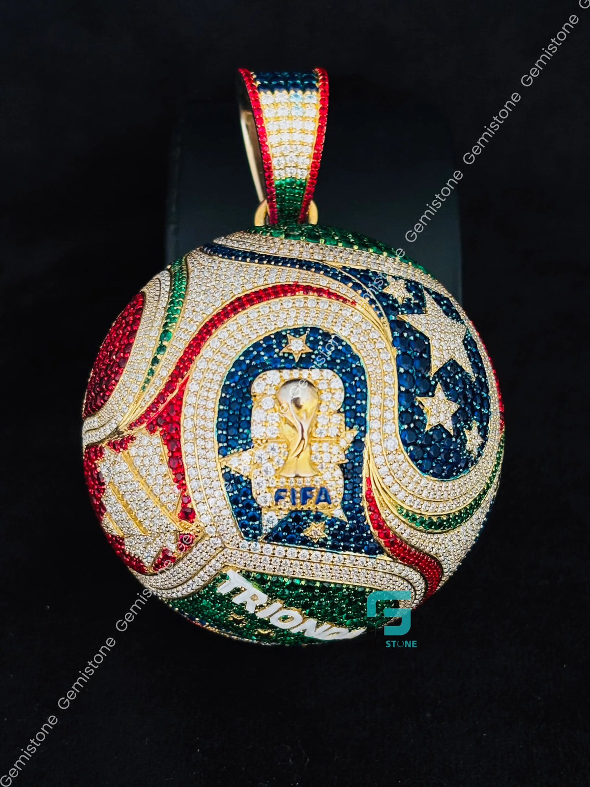 Multi Color Stone FIFA World Cup Style Moissanite TRIONDA Ball Pendant