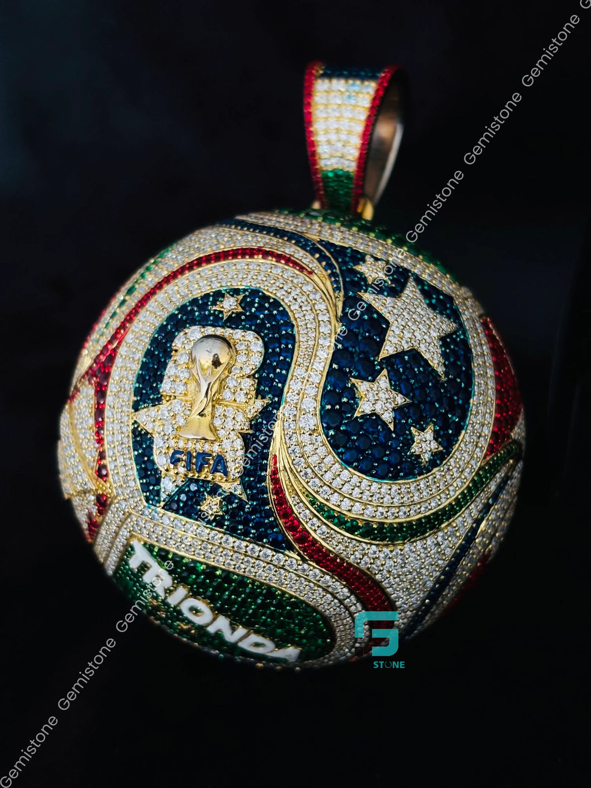 Multi Color Stone FIFA World Cup Style Moissanite TRIONDA Ball Pendant