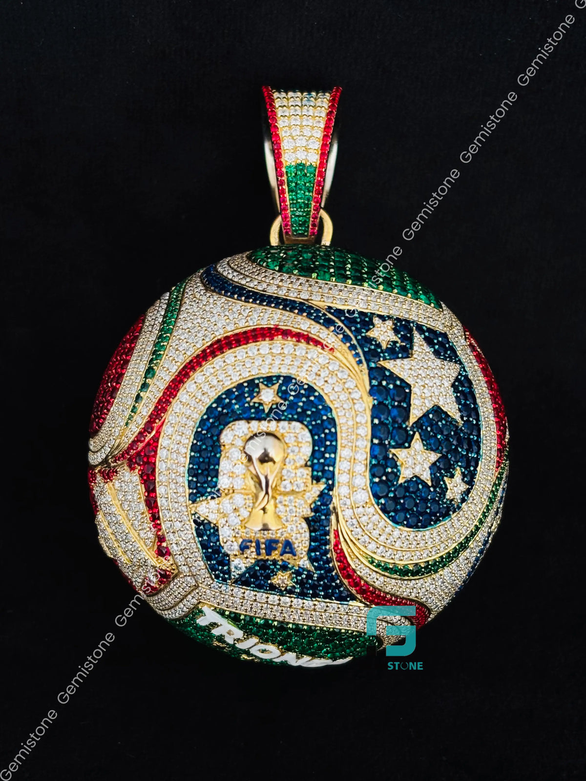 Multi Color Stone FIFA World Cup Style Moissanite TRIONDA Ball Pendant