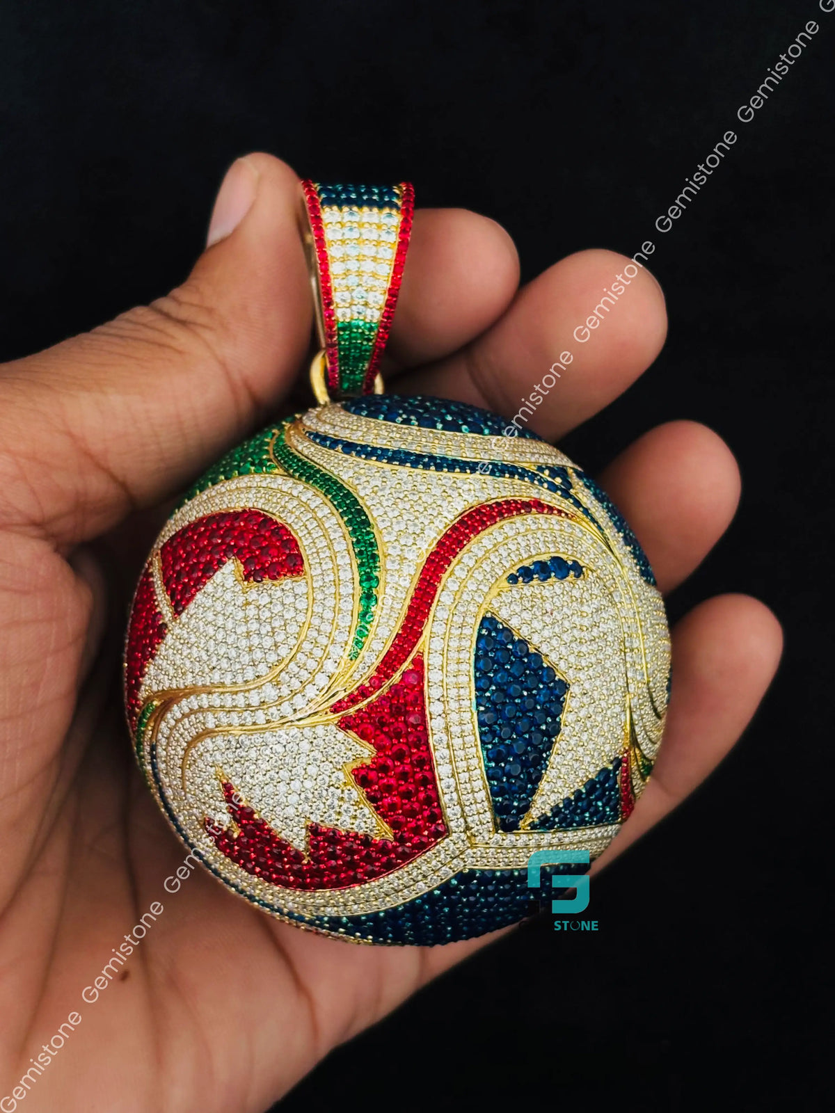 Multi Color Stone FIFA World Cup Style Moissanite TRIONDA Ball Pendant