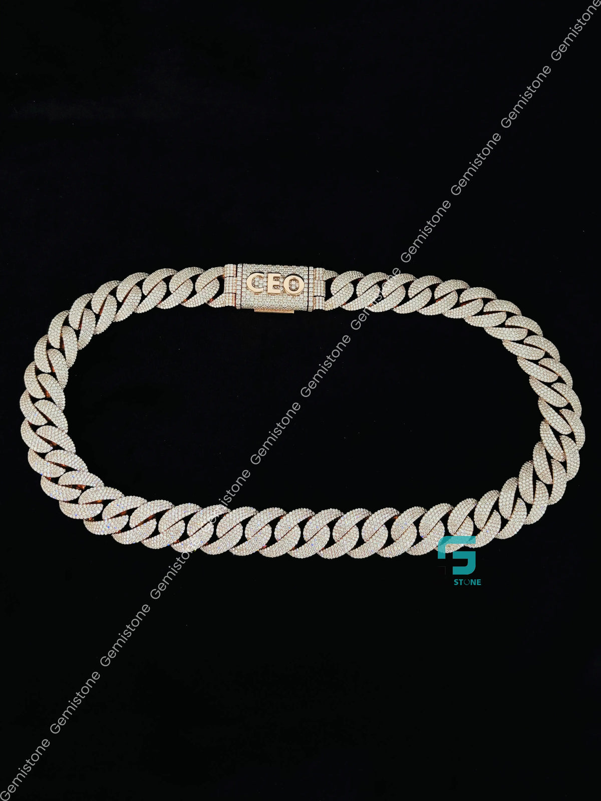 18MM Rose Gold Plated Iced Out Cuban Link Chain in 925 Silver