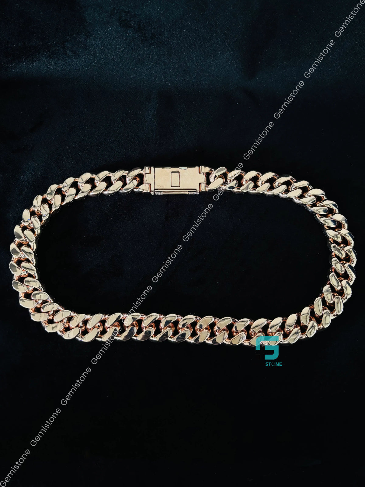 18MM Rose Gold Plated Iced Out Cuban Link Chain in 925 Silver