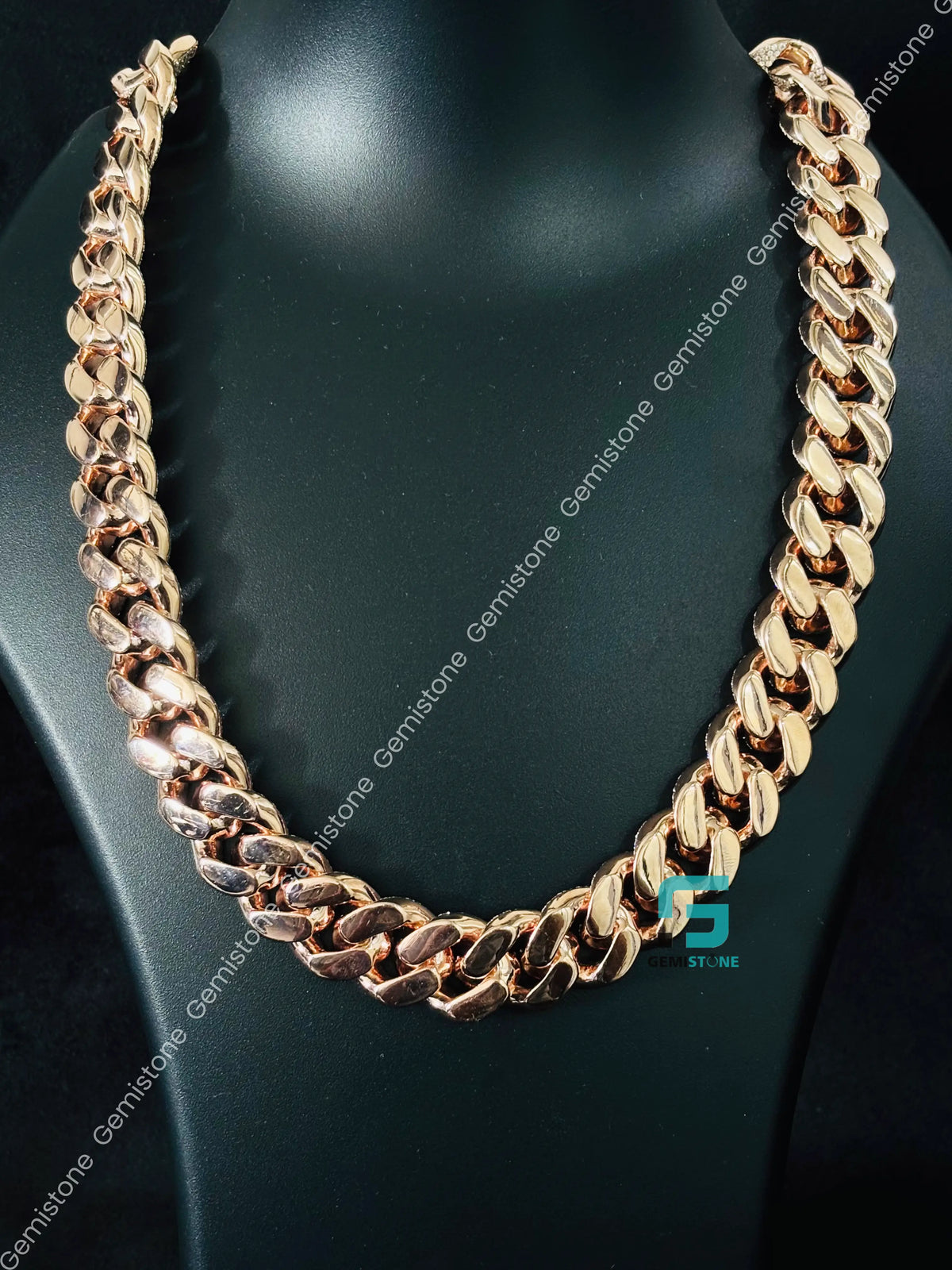 18MM Rose Gold Plated Iced Out Cuban Link Chain in 925 Silver