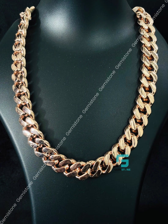 18MM Rose Gold Plated Iced Out Cuban Link Chain in 925 Silver