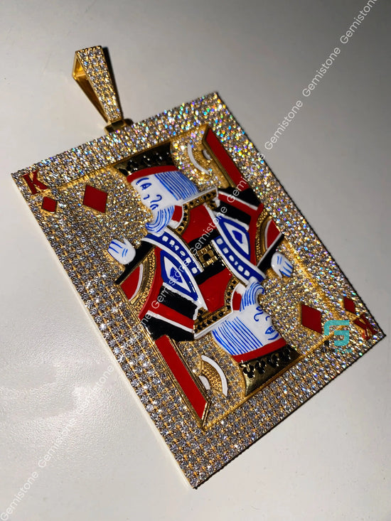 925 Yellow Gold Plated Moissanite King Card Pendant