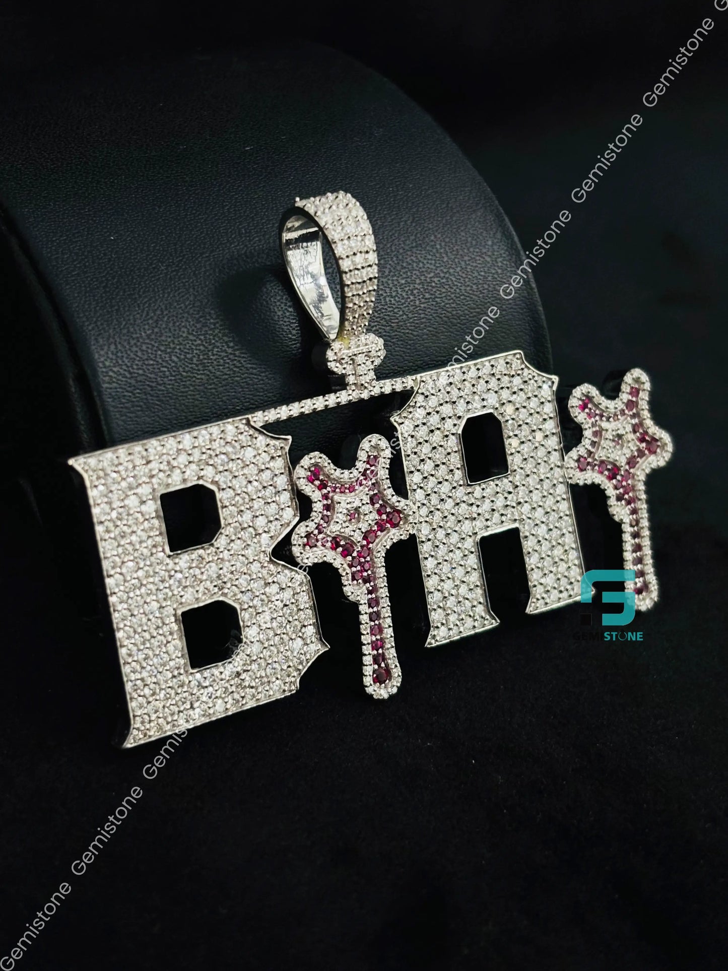Custom Intial Letter White & Red Diamond Moissanite Pendant