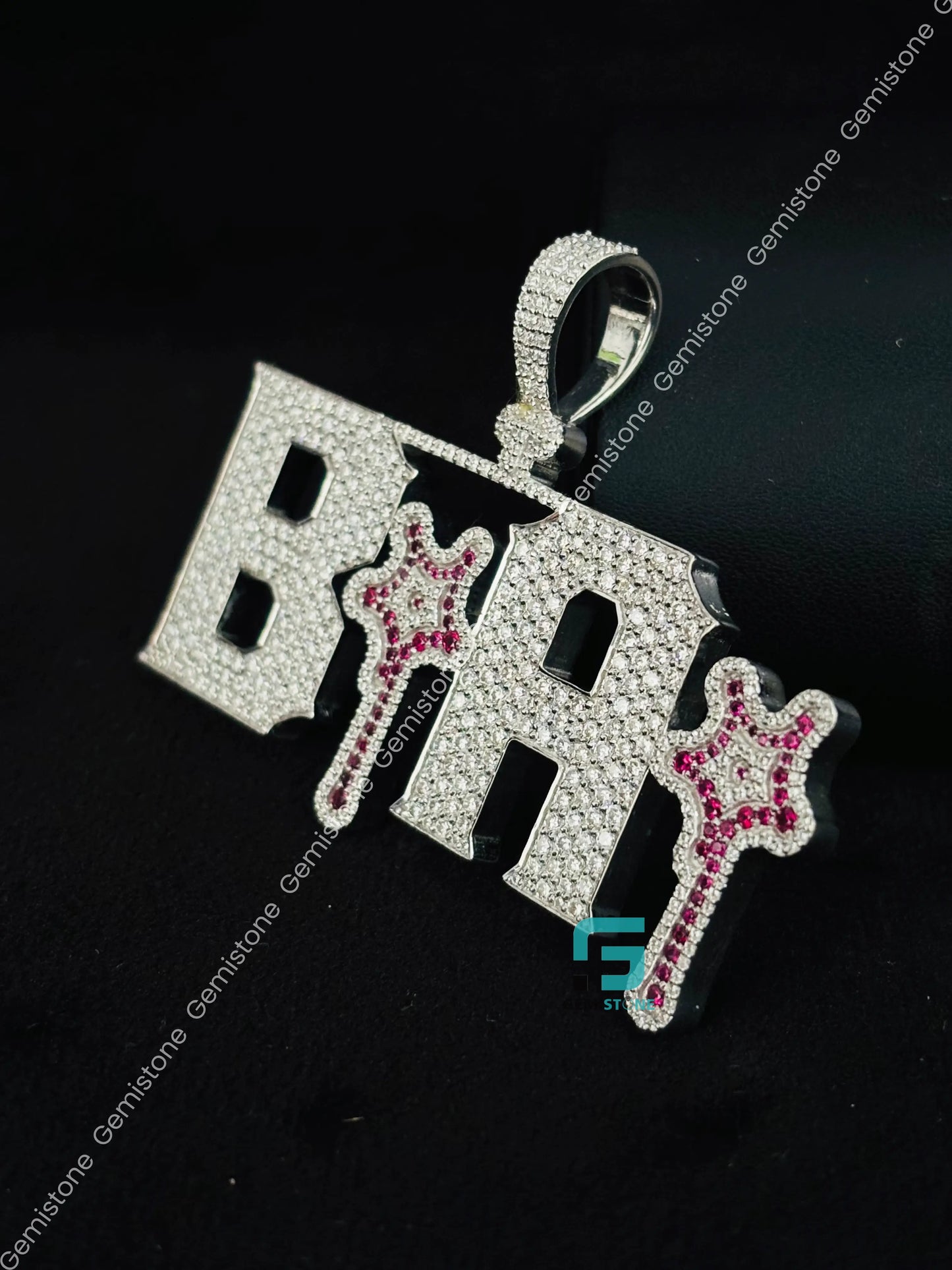 Custom Intial Letter White & Red Diamond Moissanite Pendant