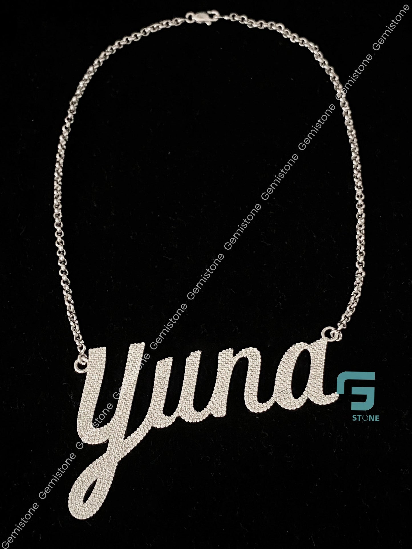 925 Silver Initlal YUNA Name Letter Moissanite Neckalce Pendant For Women