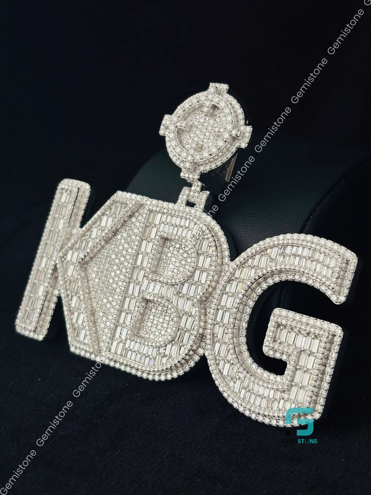 Round and Baguette Moissanite KBG Name Hip Hop Pendant