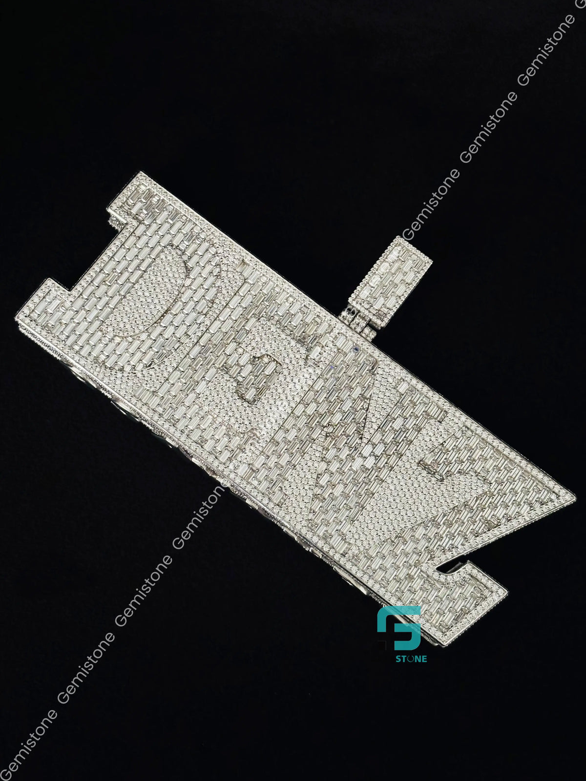 Baguette & Round Moissanite Name DENZ Rappers Pendant