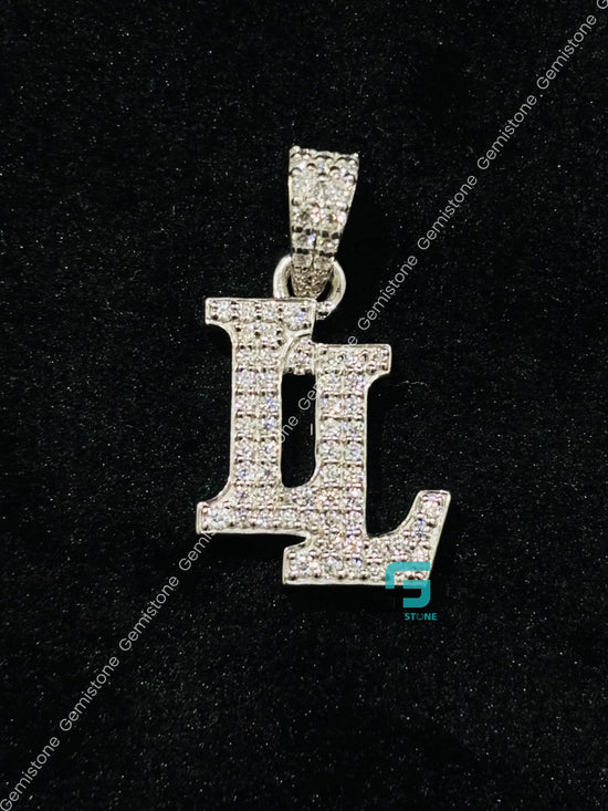 925 Silver Initial Alphabet Moissanite Iced Out Double Letter Pendant