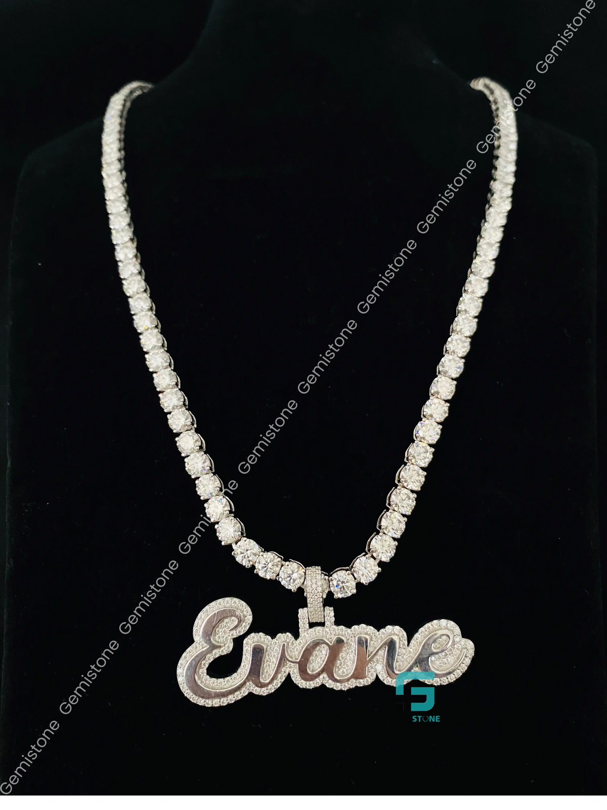 EVANE Initial Name VVS Moissanite Charm Pendant in 925 Silver
